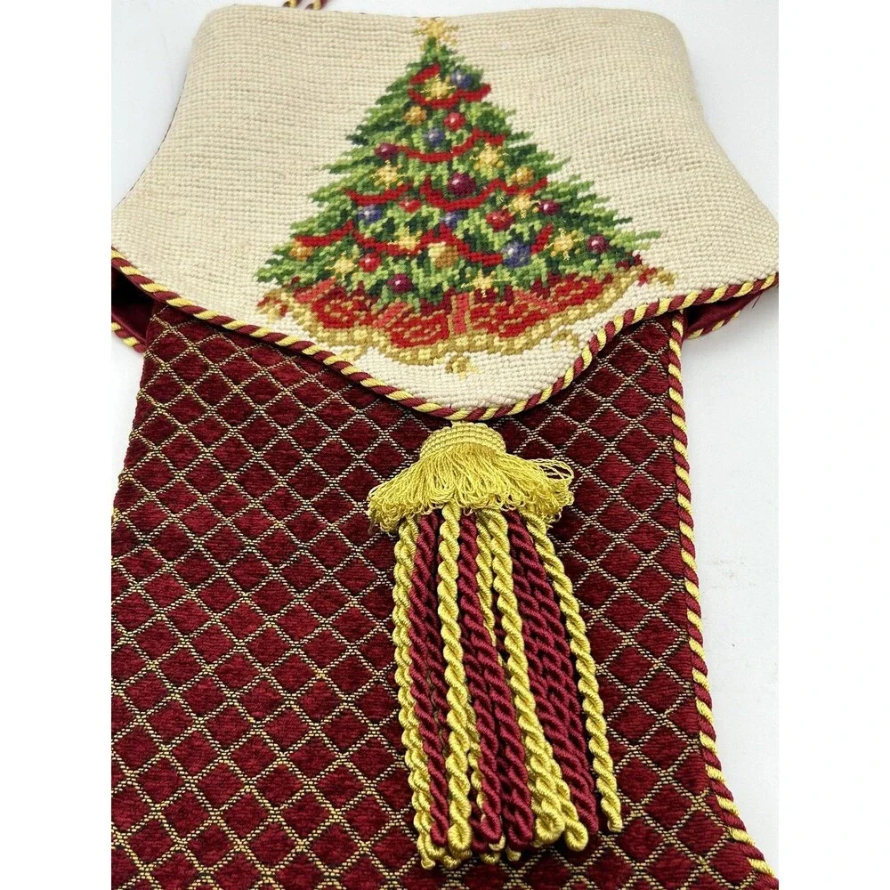 Dillards Trimmings Embroidered Christmas Stocking 21” Tassel Velvet VTG